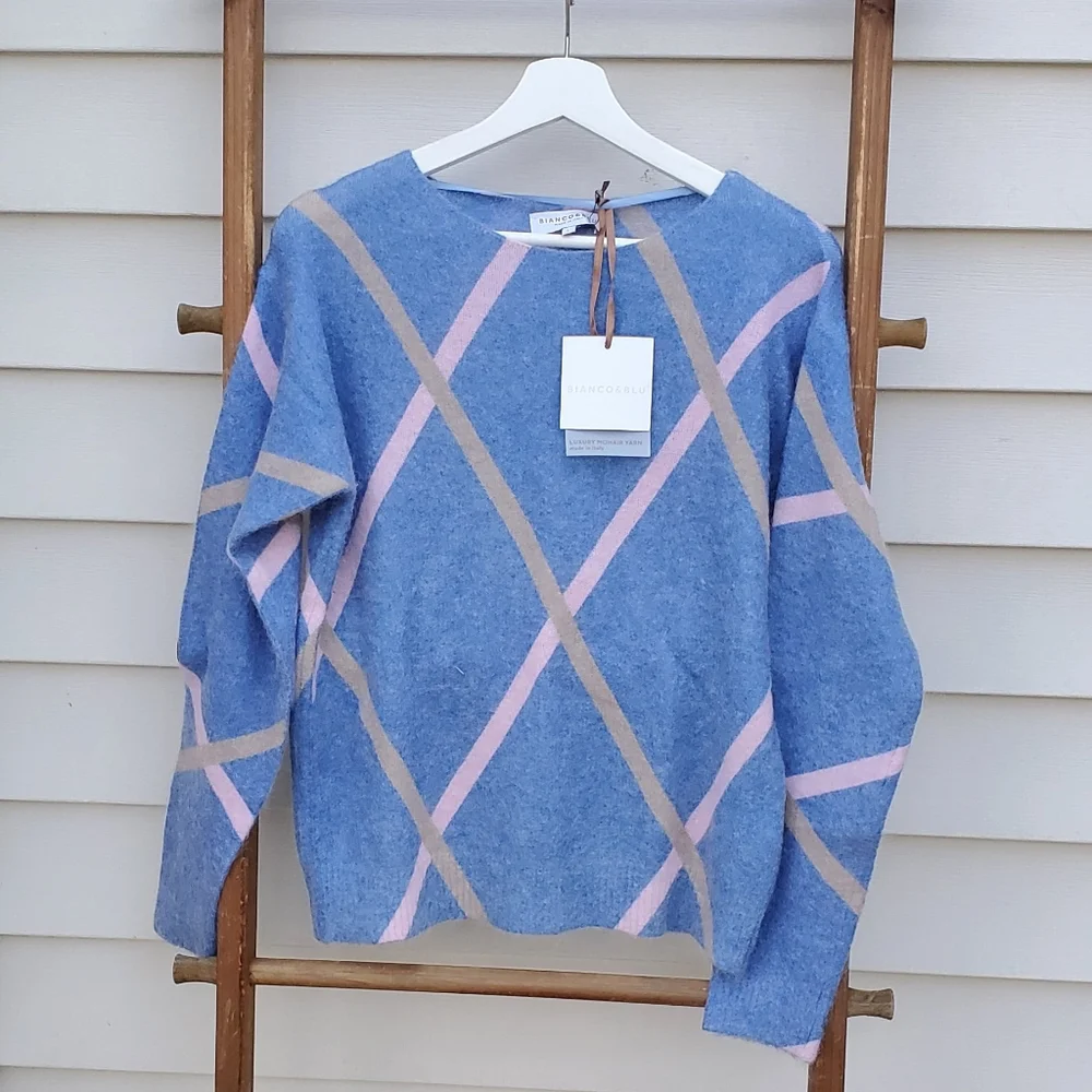 NEW! Bianco & Blu Luxury Mohair Yarn Blue Sweater Size L